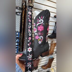 Black Embroidered Floral Cowboy Boots